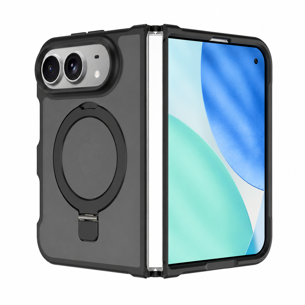 Magnetic Matte Phone Case for iPhone with Rotating Invisible Kickstand, Shockproof TPU Protective Cover