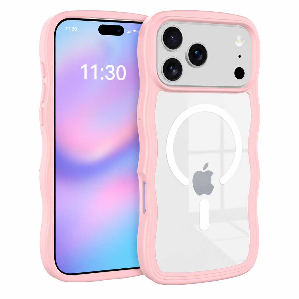 Magnetic Wave Edge Transparent Phone Case for iPhone 16 15 14 Pro Max TPU Shockproof Protective Cover