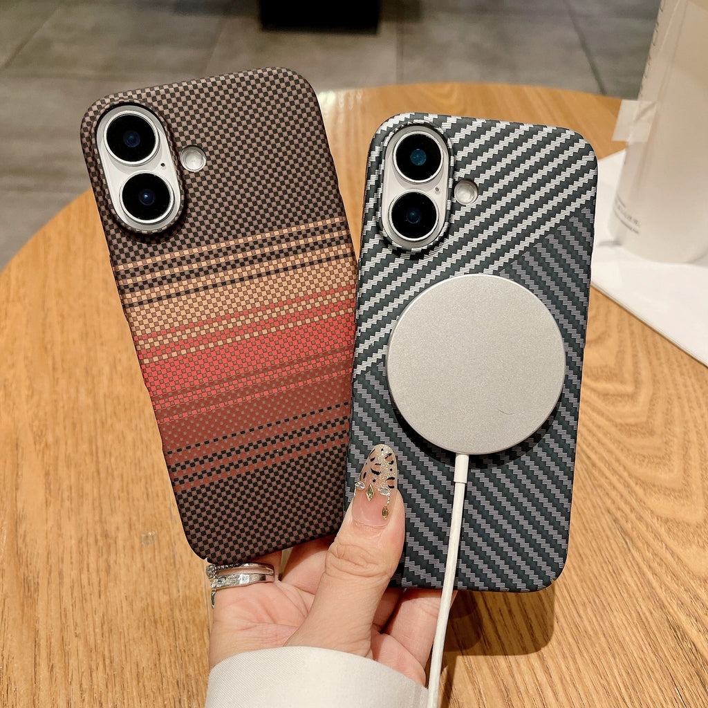 Carbon Fiber Texture Phone Case for iPhone, MagSafe Hard PC Case Ultra-thin Anti
