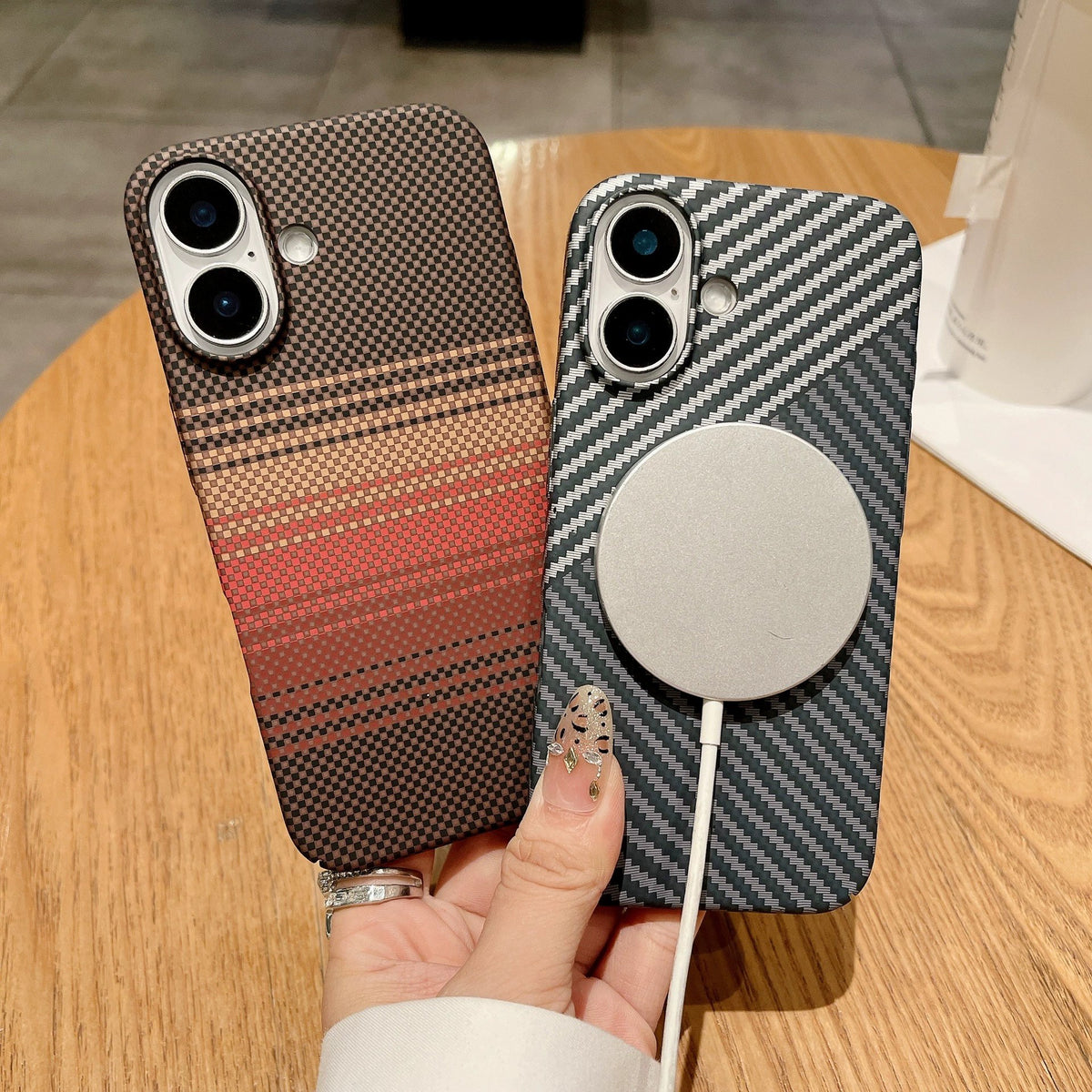 Carbon Fiber Texture Phone Case for iPhone, MagSafe Hard PC Case Ultra-thin Anti