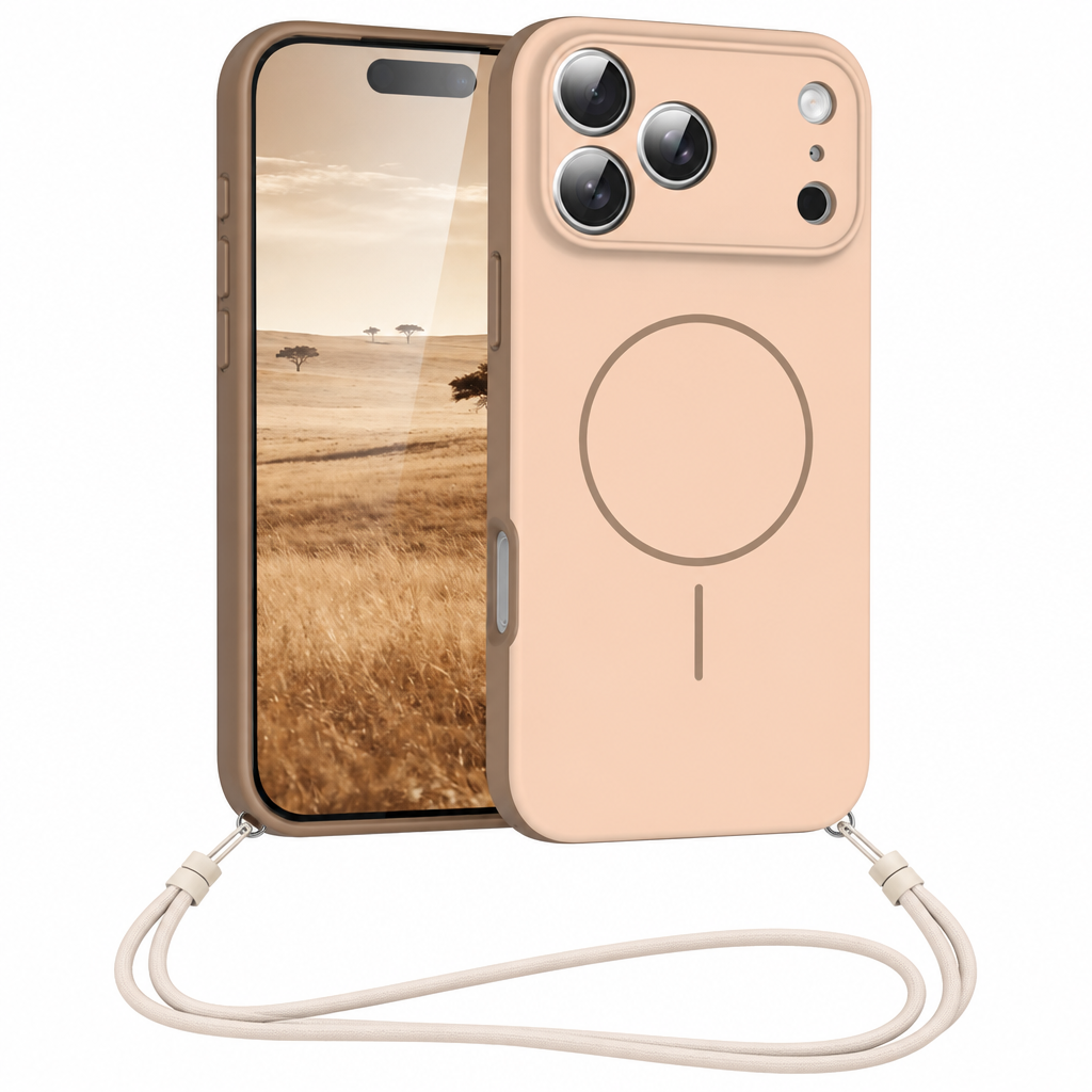 Matte Magnetic Phone Case for iPhone 16 & 17 Series, Two-in-One TPU Protective Cover with Lanyard Hole, Brown Dual-Tone