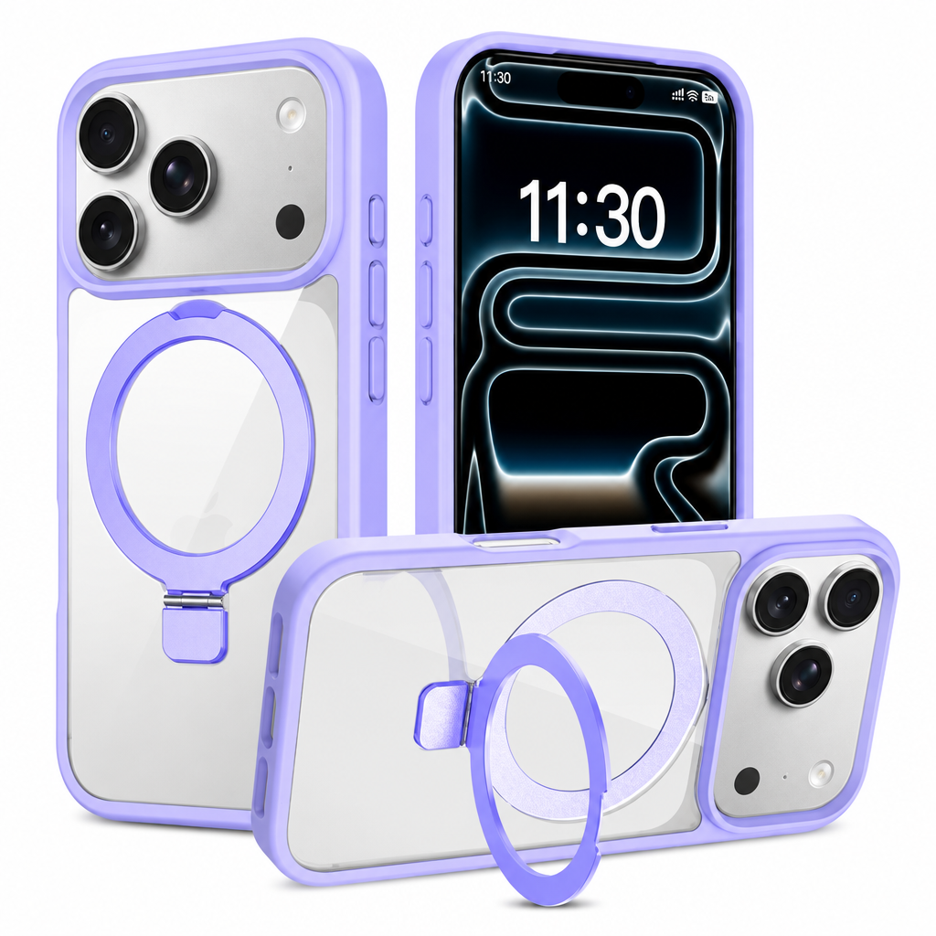 Magnetic Clear Phone Case with Airbag Stand Holder for iPhone 17 Air, Transparent TPU Shockproof Anti-Fingerprint Protective Cover