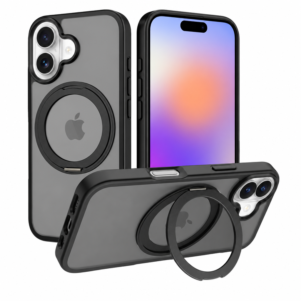 Magnetic Matte Translucent Case with Rotating Invisible Stand for iPhone 17/16/15 Series, Shockproof TPU Protective Cover