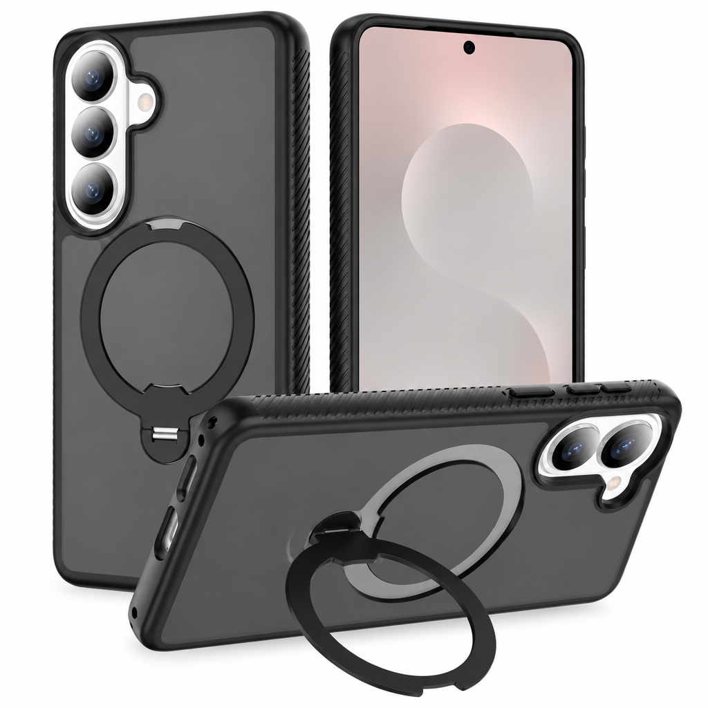 Magnetic Frosted Case with Rotating Ring Stand for Samsung Galaxy S25 S24 S23 Ultra Plus, Anti-Fingerprint Matte TPU Protective Cover