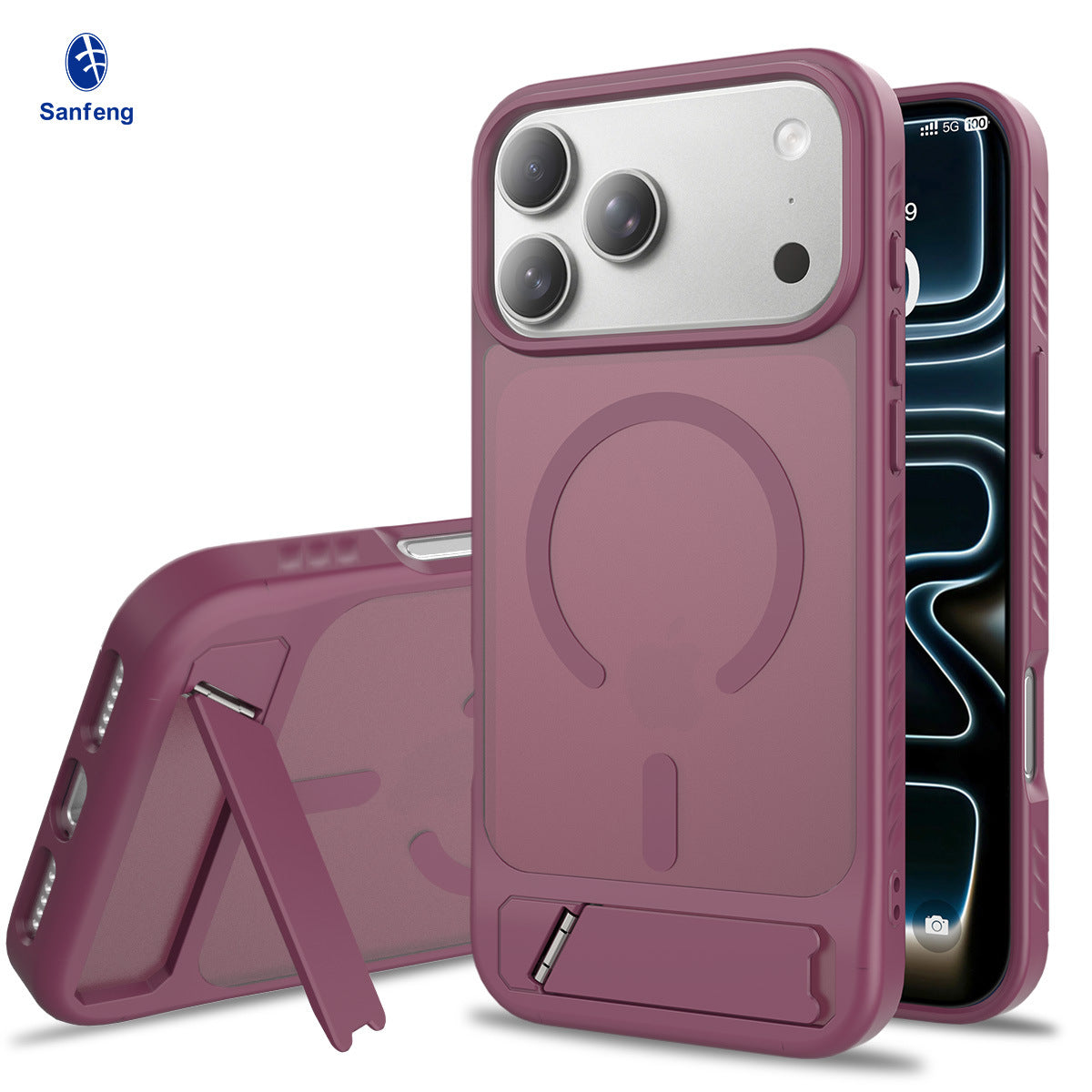 Sanfeng Magnetic Silicone Protective Case with Built-In Invisible Stand, Frosted Anti-Fingerprint Anti-Drop Phone Cover