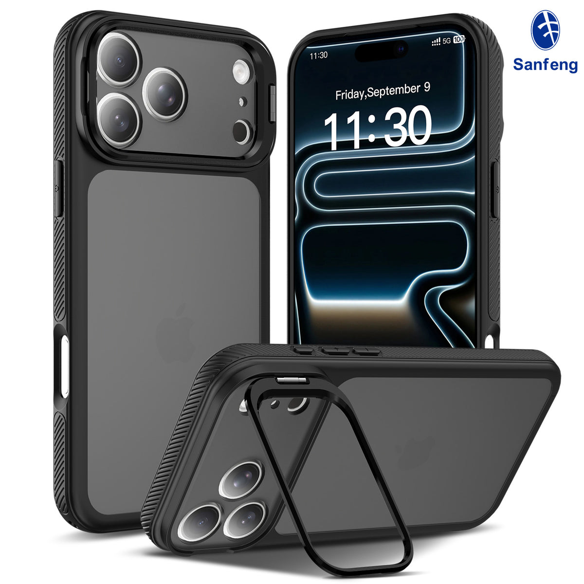 Matte TPU Phone Case with Camera Kickstand and Lanyard Hole for iPhone 16 Pro / iPhone 17 Air