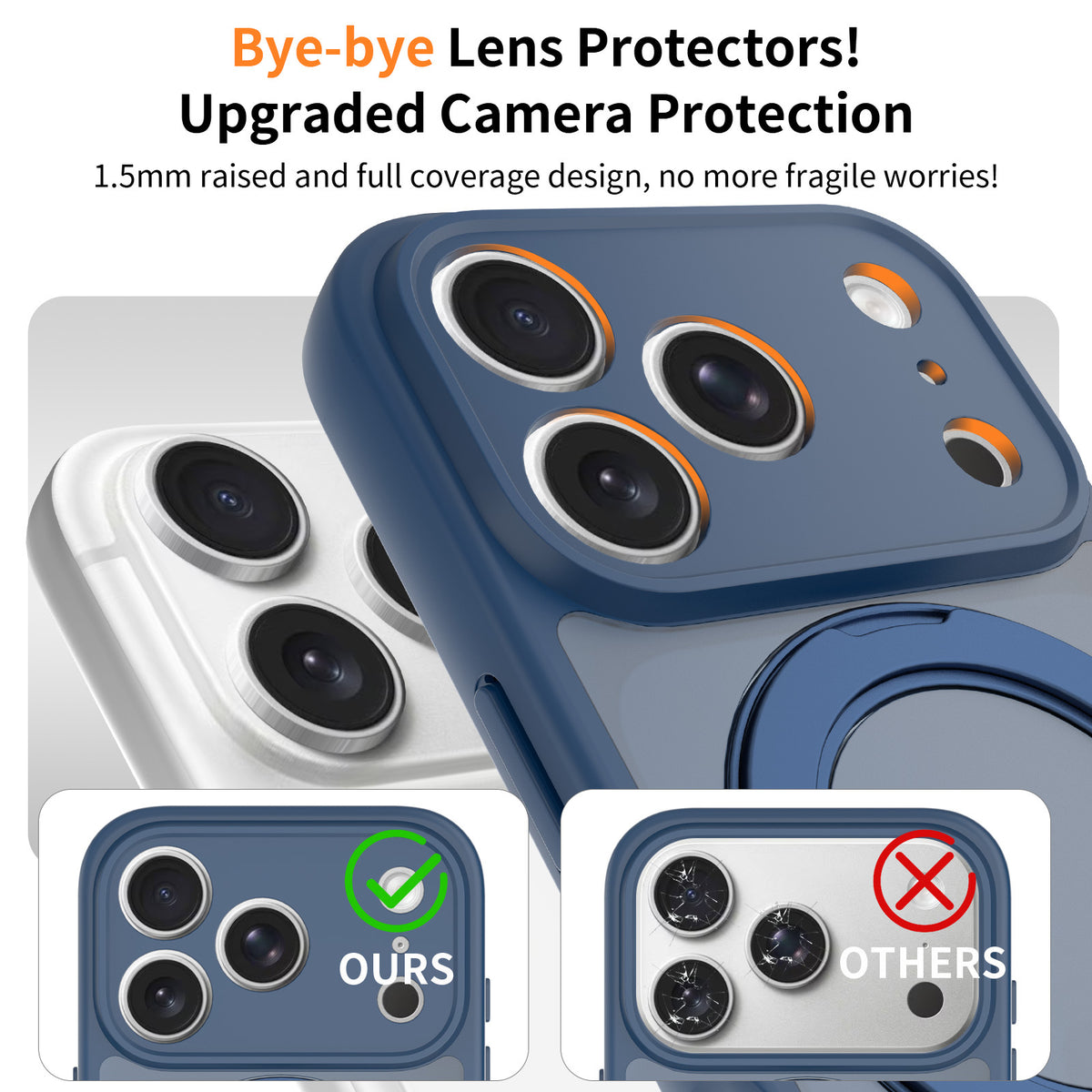 Magnetic Phone Case with 360-Degree Rotating Stand, Airbag Anti-Drop Silicone Protective Cover - Orange