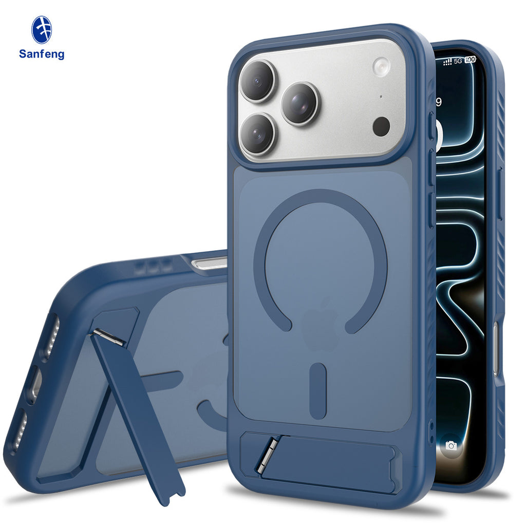 Sanfeng Magnetic Kickstand Phone Case for iPhone 17 Air, Frosted TPU Anti-Fingerprint Shockproof Airbag Cover with Invisible Bracket