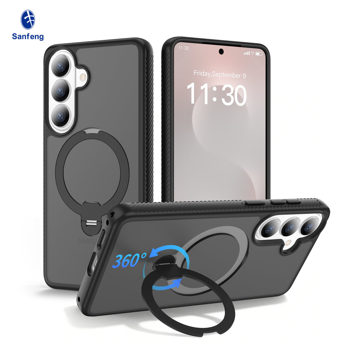 Magnetic Frosted Case with Rotating Ring Stand for Samsung Galaxy S25 S24 S23 Ultra Plus, Anti-Fingerprint Matte TPU Protective Cover