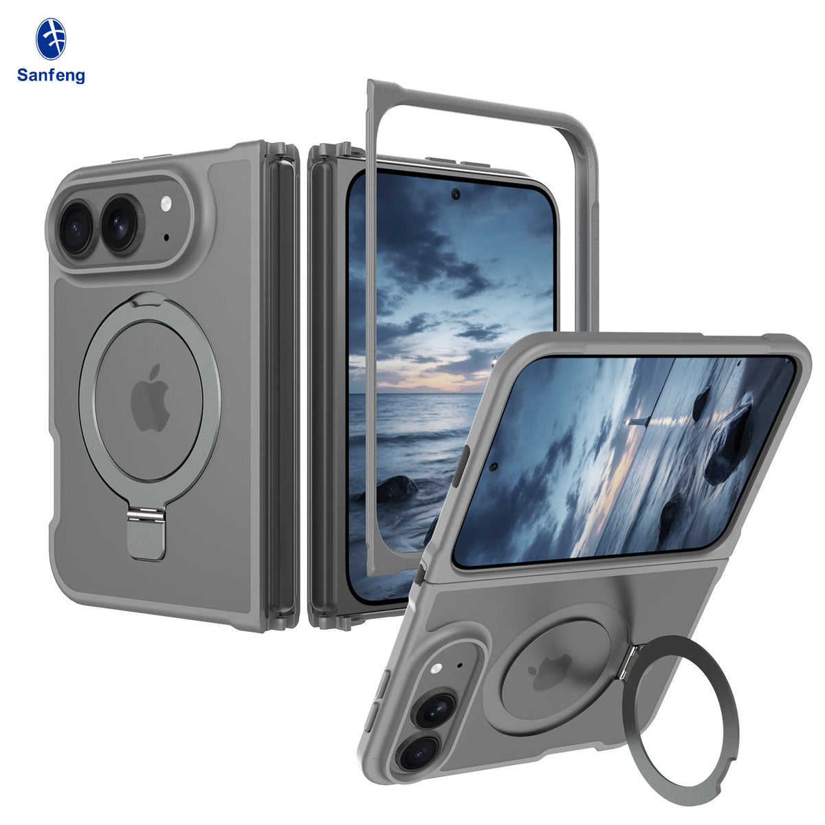 Magnetic Matte Phone Case for iPhone with Rotating Invisible Kickstand, Shockproof TPU Protective Cover