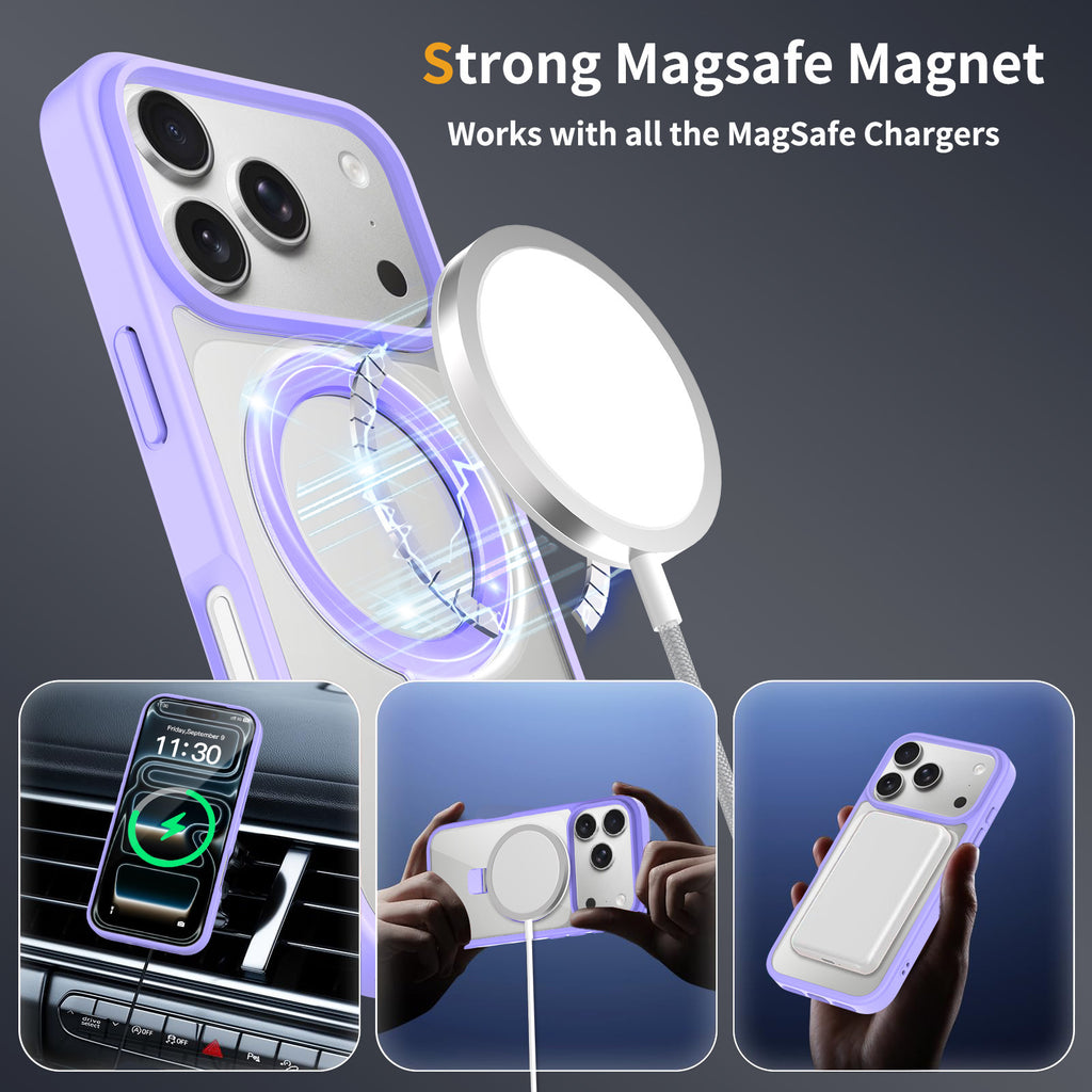 Magnetic Clear Phone Case with Airbag Stand Holder for iPhone 17 Air, Transparent TPU Shockproof Anti-Fingerprint Protective Cover