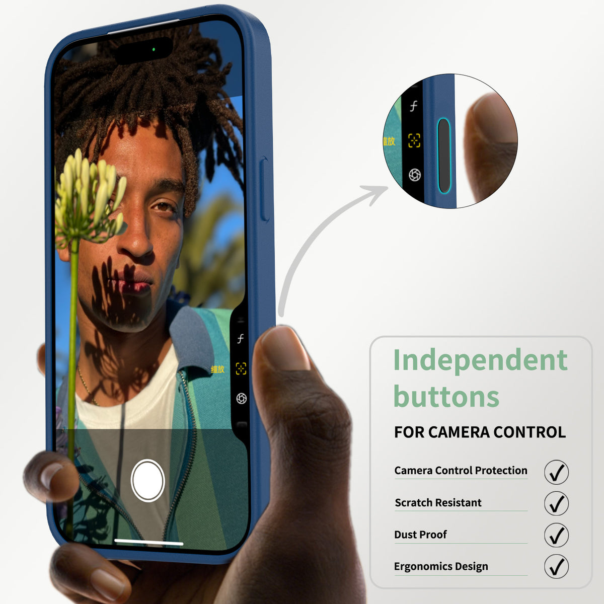 Magnetic Clear Two-in-One Shockproof Phone Case with Camera Button, Blue Transparent Anti-Fingerprint Slim Cover
