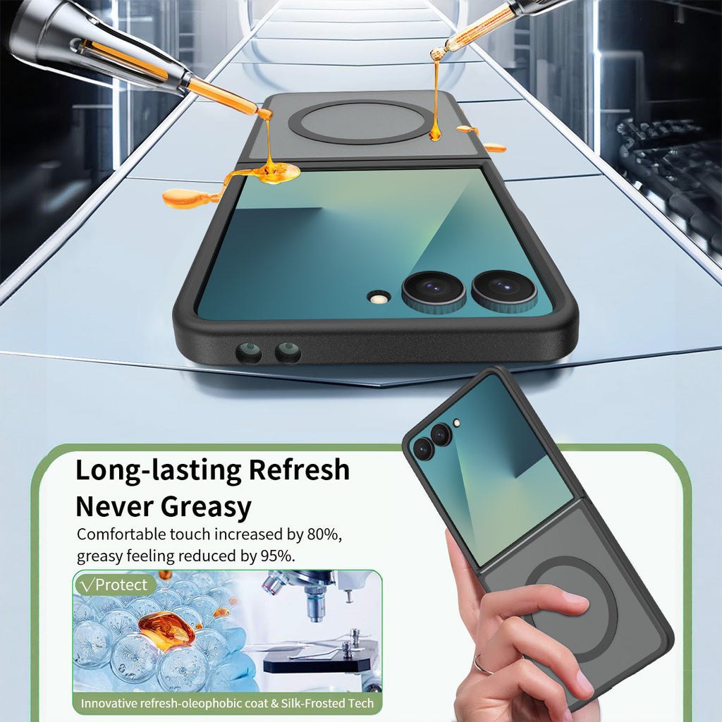 Magnetic Matte Case for Samsung Galaxy Z Flip7 and Z Flip6, Translucent TPU Anti-Fingerprint Folding Phone Cover