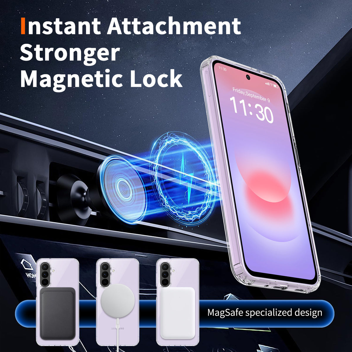 Clear Magnetic Case Compatible with Samsung Galaxy A Series, Shockproof TPU Protective Cover with Straight Edges and Lanyard Hole