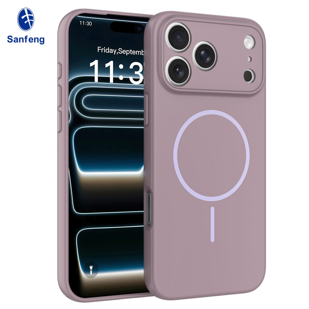 Magnetic Matte Silicone Phone Case with Lanyard Hole for iPhone 17 16 15 Pro Max Anti-Fall Protective Cover