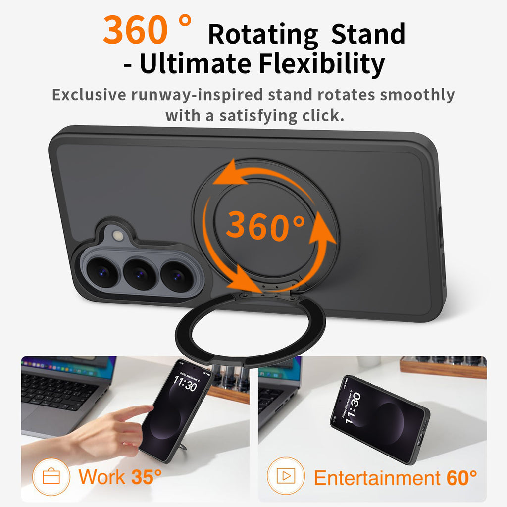 Magnetic Rotating Stand Case for Samsung Galaxy S25 S24 S23 Series, Frosted PC + TPU Anti-Drop Protective Cover