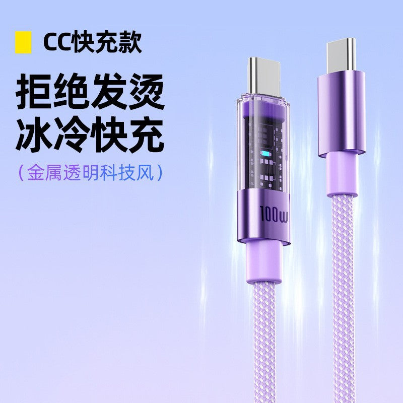 60W PD Fast Charging Braided USB-C Cable with Transparent LED Indicator Light, Macaron Colors Phone Charging Cord
