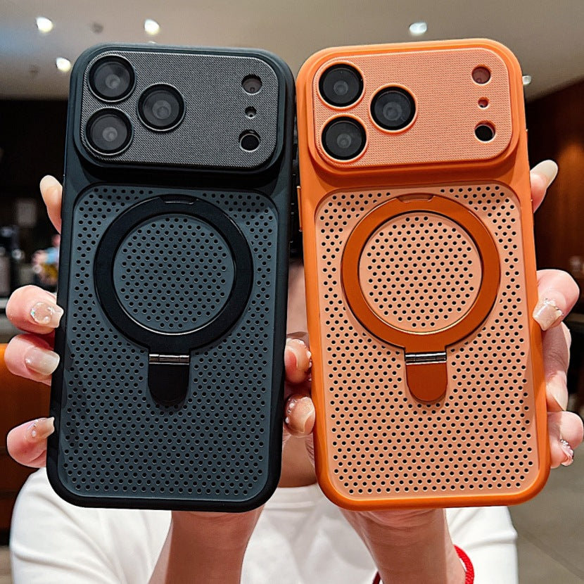 Magnetic Honeycomb Cooling Phone Case with Ring Kickstand for iPhone 16 15 14 13 12 Pro Max, Frosted Hard PC Shockproof Drop Protection Matte Cover