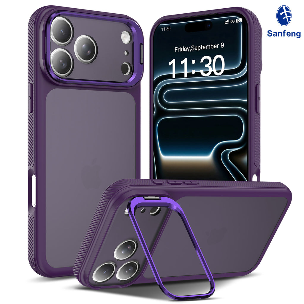 Matte TPU Phone Case with Camera Kickstand and Lanyard Hole for iPhone 16 Pro / iPhone 17 Air