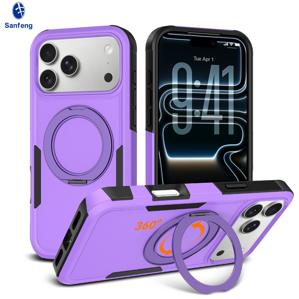 Sanfeng Magnetic Silicone Phone Case with Invisible Kickstand, Anti-Drop Protective Cover for iPhone
