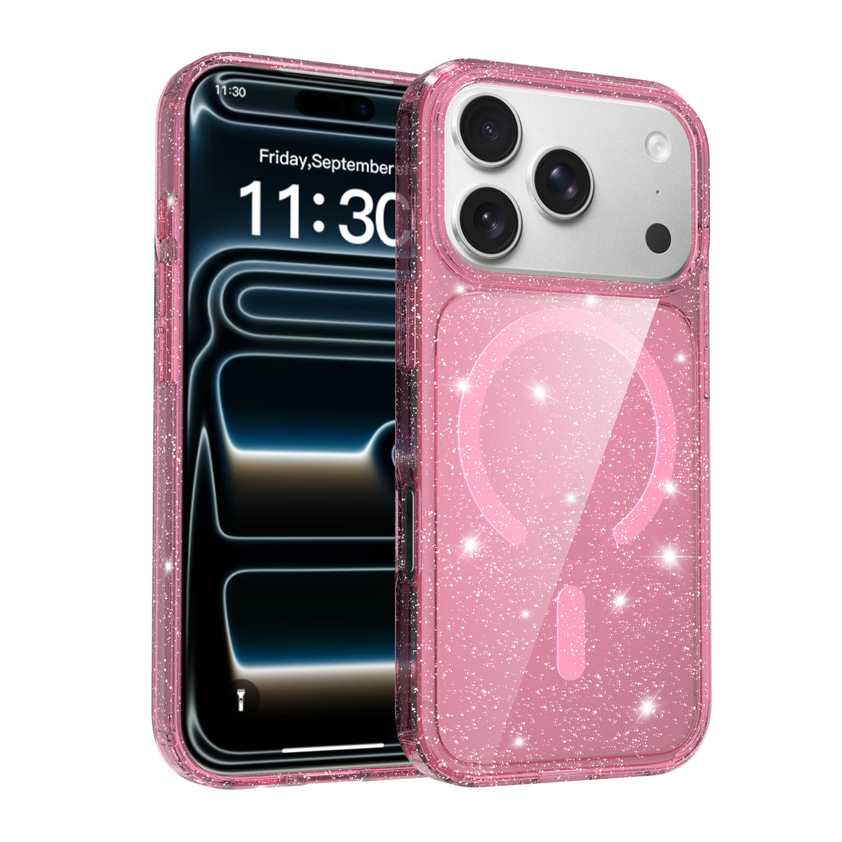 Sanfeng Glitter Clear Shockproof Case for iPhone 16 / 17 Pro / 15 Pro Max, High Transparency Acrylic Anti-Fall Protective Cover