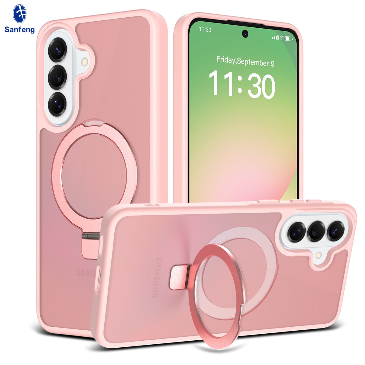 Nordic Style Magnetic Stand Phone Case for Samsung, Anti-Fall TPU Skin-Feel Protective Cover with Built-in Kickstand