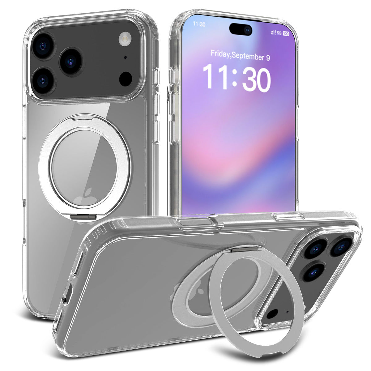 Magnetic Matte Translucent Case with Rotating Invisible Stand for iPhone 17/16/15 Series, Shockproof TPU Protective Cover