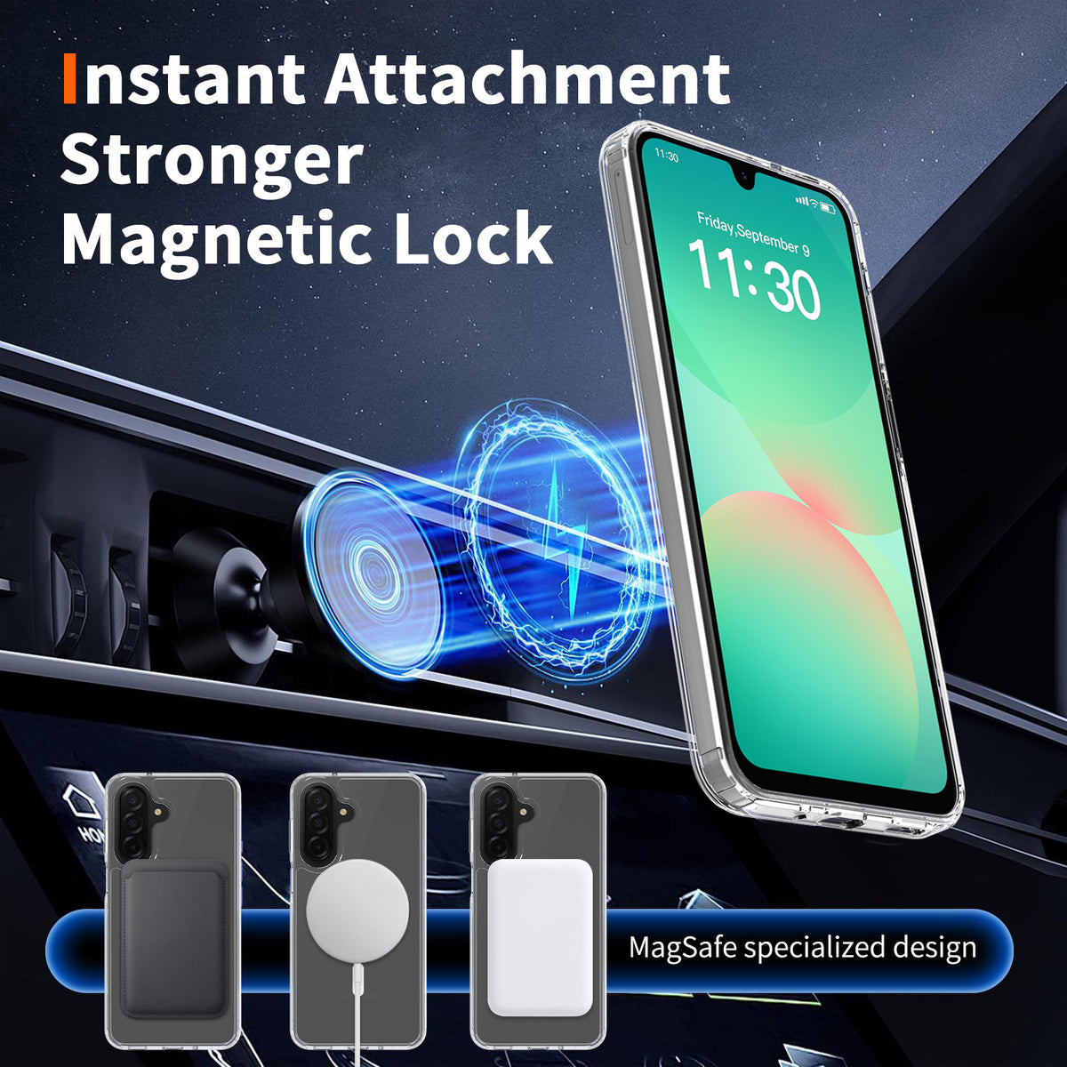 Clear Magnetic Shockproof Phone Case for Samsung Galaxy A Series, Anti-Yellowing Slim TPU Protective Cover