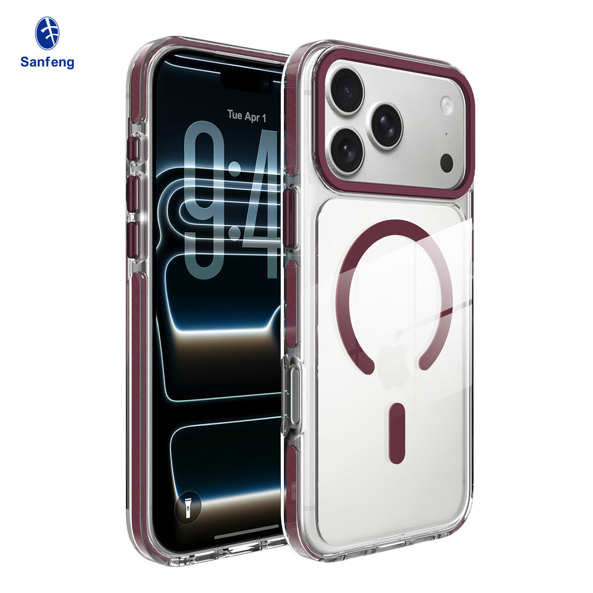 Sanfeng Transparent Shockproof Phone Case for iPhone, Dual-Color Clear Silicone Anti-Fingerprint Protective Cover