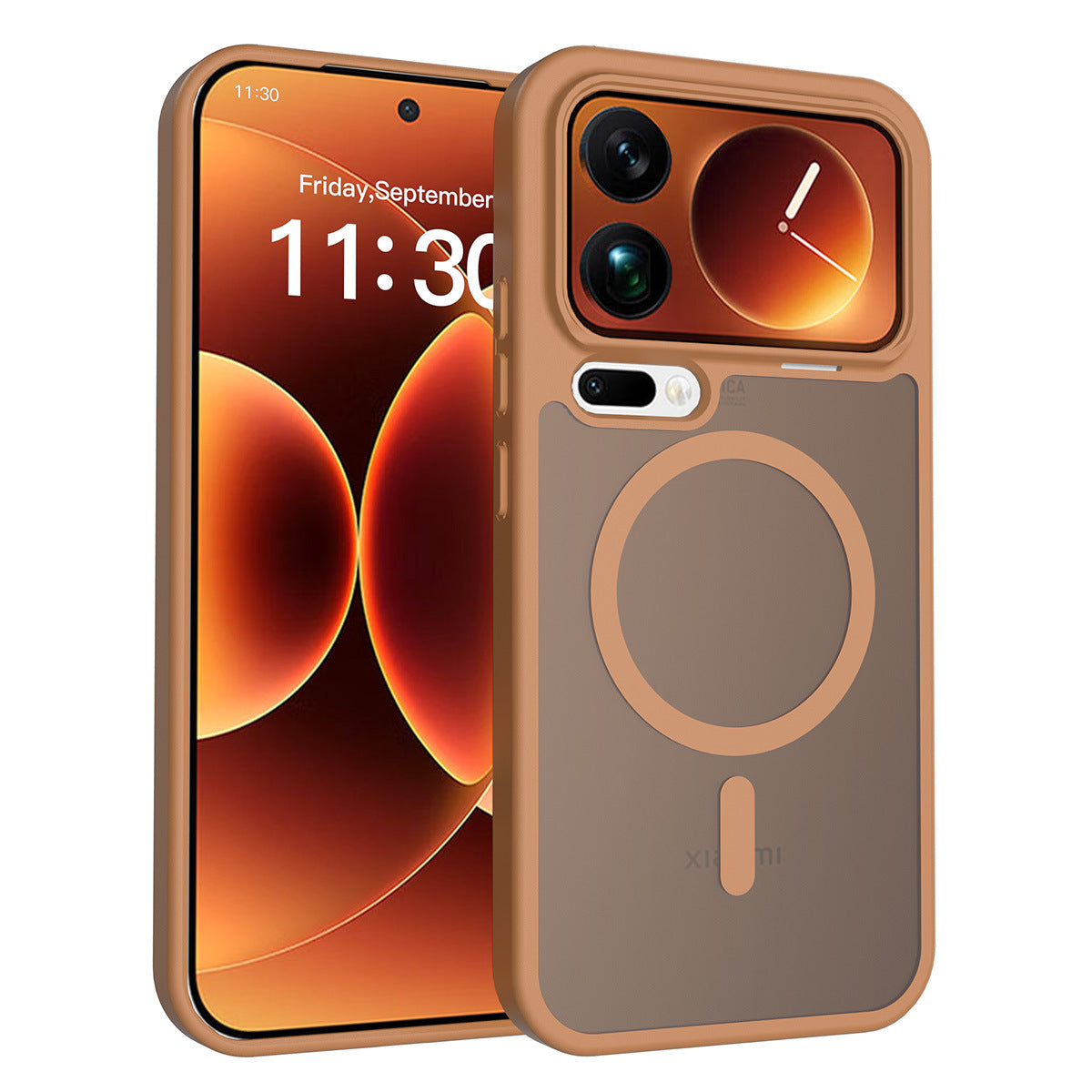 Magnetic Semi-Transparent Skin-Feel Phone Case for Xiaomi - Anti-Fall TPU Protective Cover, Brown