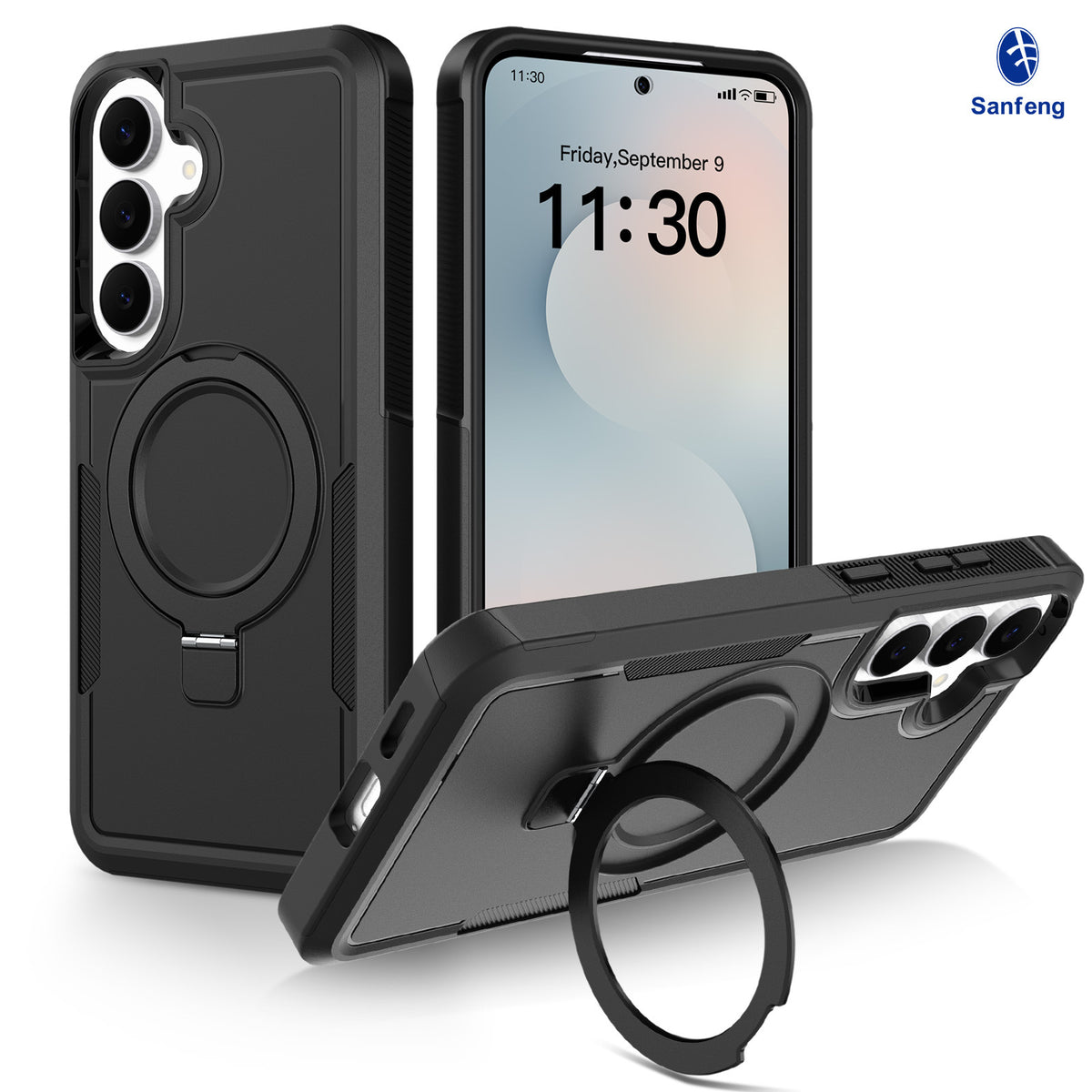 Sanfeng Magnetic Stand Phone Case for Samsung S25 S26FE, Two-in-One Shockproof Anti-Drop Solid Color Protective Cover