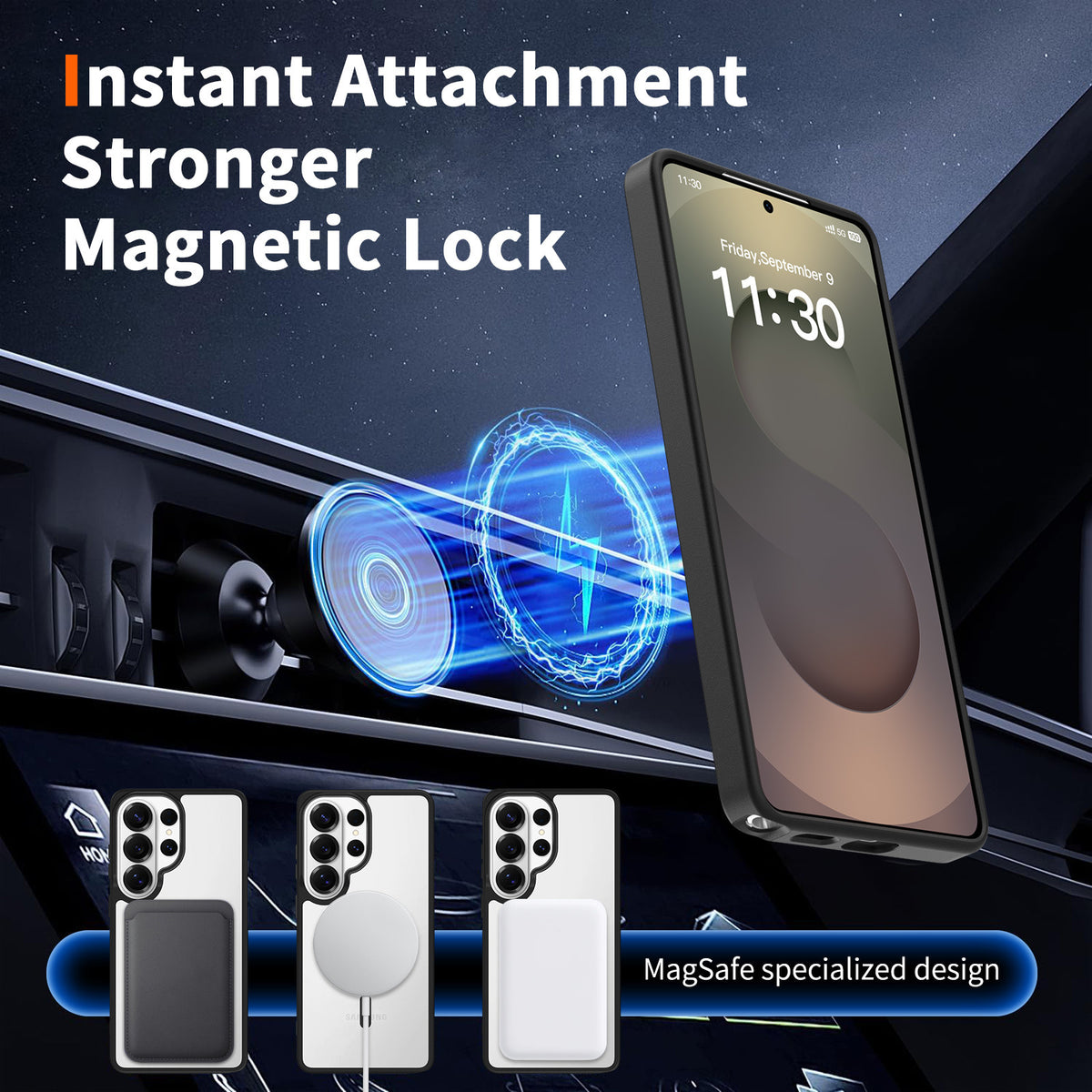 Magnetic Transparent Phone Case for Samsung Galaxy S25 / S24 Series & S24 FE, Anti-Fall 2-in-1 Clear TPU Protective Back Cover
