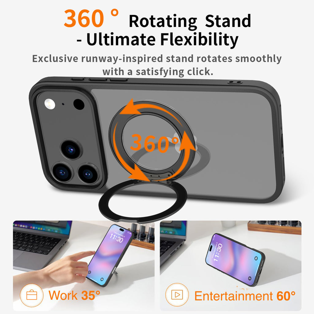 Magnetic Matte Translucent Case with Rotating Invisible Stand for iPhone 17/16/15 Series, Shockproof TPU Protective Cover