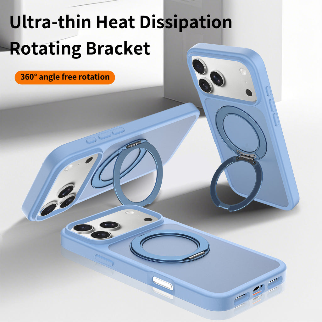 Magnetic Silicone Phone Case with 360-Degree Rotating Stand for iPhone 16 15 17 Series, Skin-Feel Anti-Drop Protective Cover