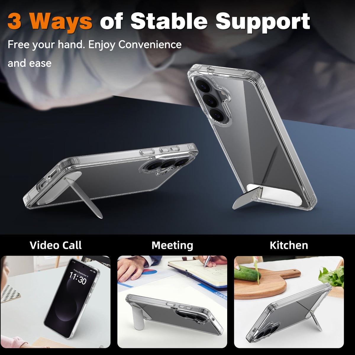 Clear Stand Case for Samsung Galaxy S26 Series and S25 Plus, Shockproof Flexible TPU Protective Phone Cover with Invisible Kickstand