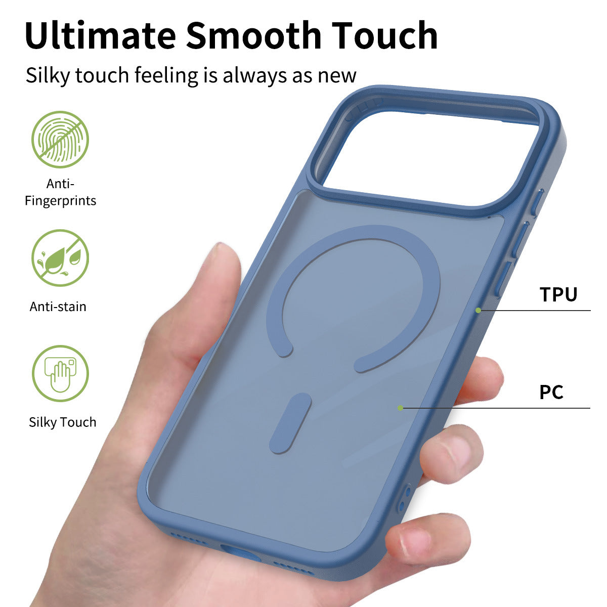 Magnetic Anti-Drop Phone Case Compatible with iPhone 16 / 15 / 14 Pro Max, Matte Skin-Feel Shockproof TPU Protective Cover
