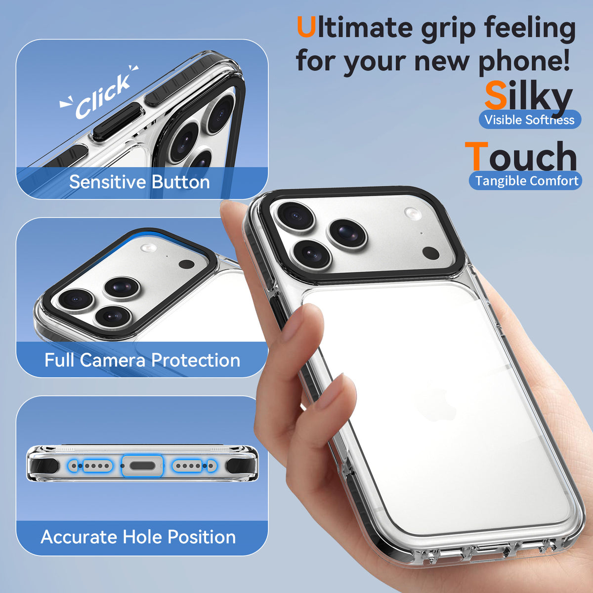 Magnetic Two-Tone Clear Phone Case for iPhone 17 Air, 16 & 15 Series, Shockproof Anti-Drop TPU Protective Cover