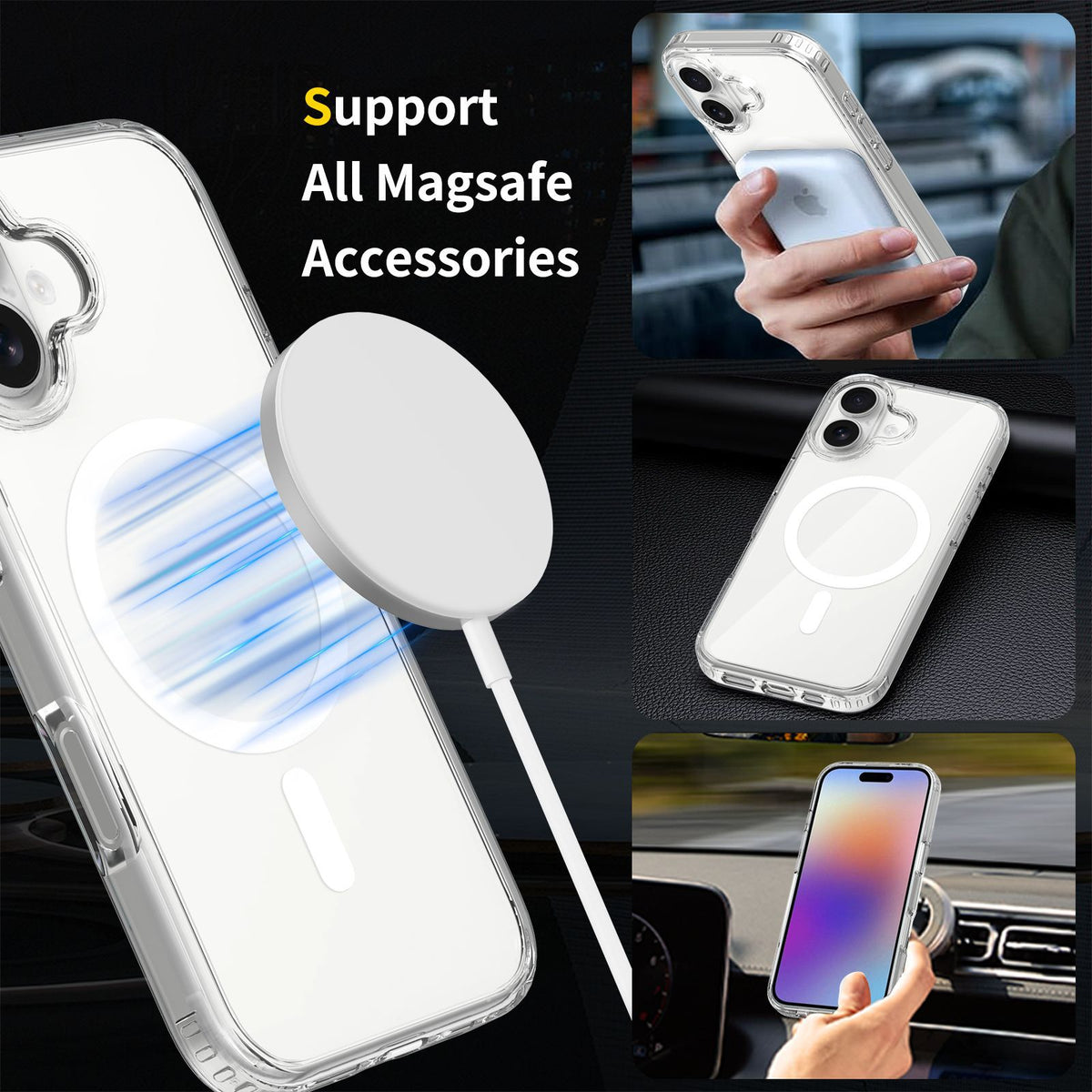 Magnetic Clear Phone Case for iPhone 17 16 15 Pro Max Air Plus, Anti-Drop Shockproof Transparent TPU Protective Cover