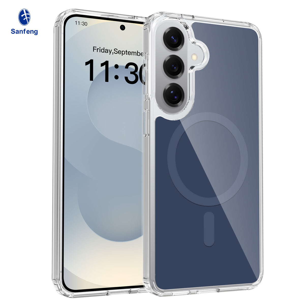 Sanfeng Clear Magnetic Phone Case for Samsung Galaxy, Anti-Fall TPU Acrylic Dual-Color Protective Cover