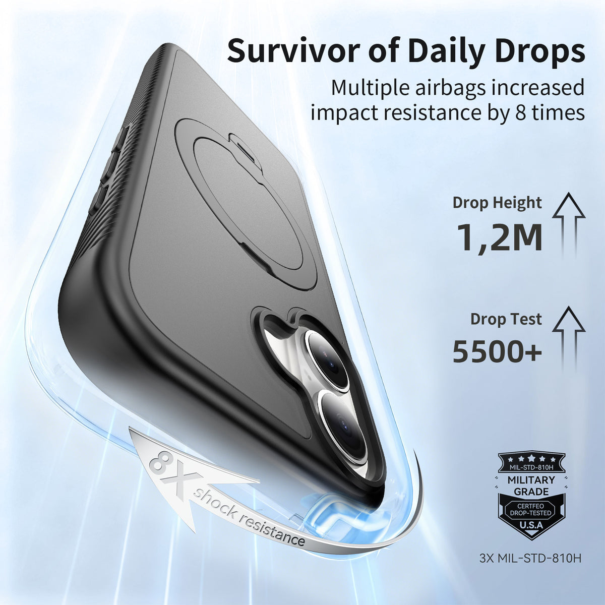 Magnetic Matte Skin-Feel Phone Case with 360-Degree Rotating Stand, Anti-Fall TPU Protective Cover Compatible with iPhone 17 Pro Max, 17 Air, 16, 15