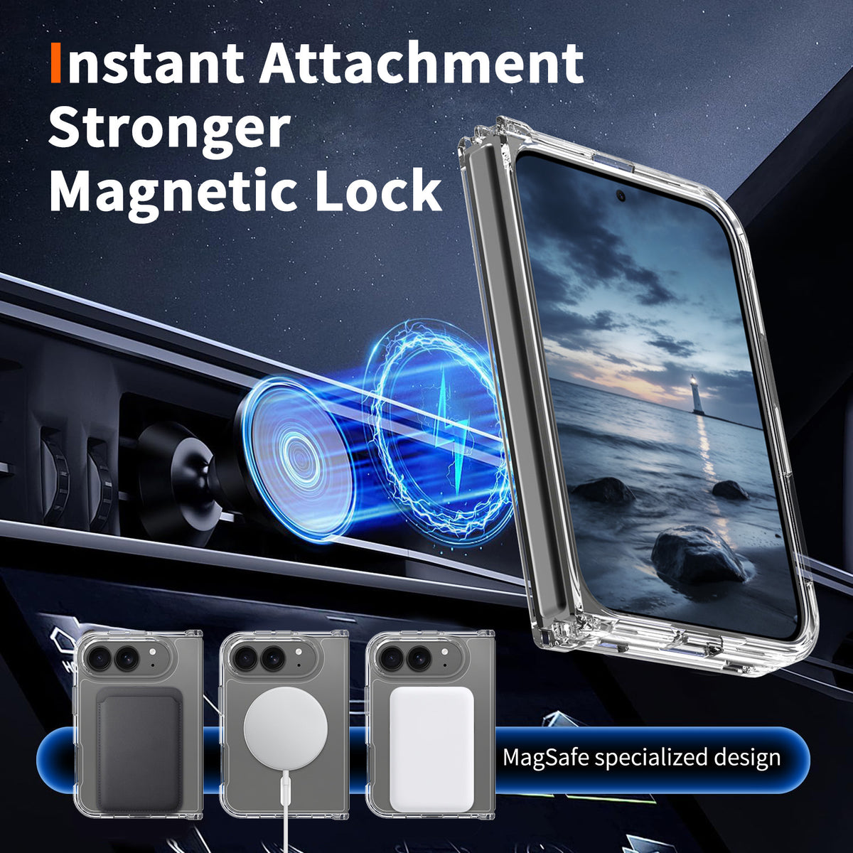 Sanfeng Clear Magnetic TPU Phone Case for iPhone, 2mm Shockproof Anti-Fall Transparent Protective Cover