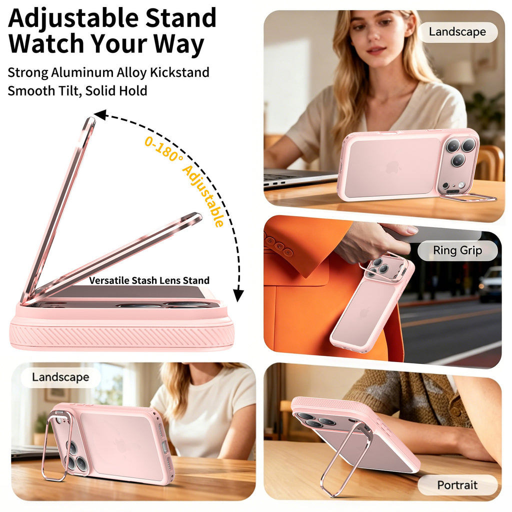 Matte TPU Phone Case with Camera Kickstand and Lanyard Hole for iPhone 16 Pro / iPhone 17 Air