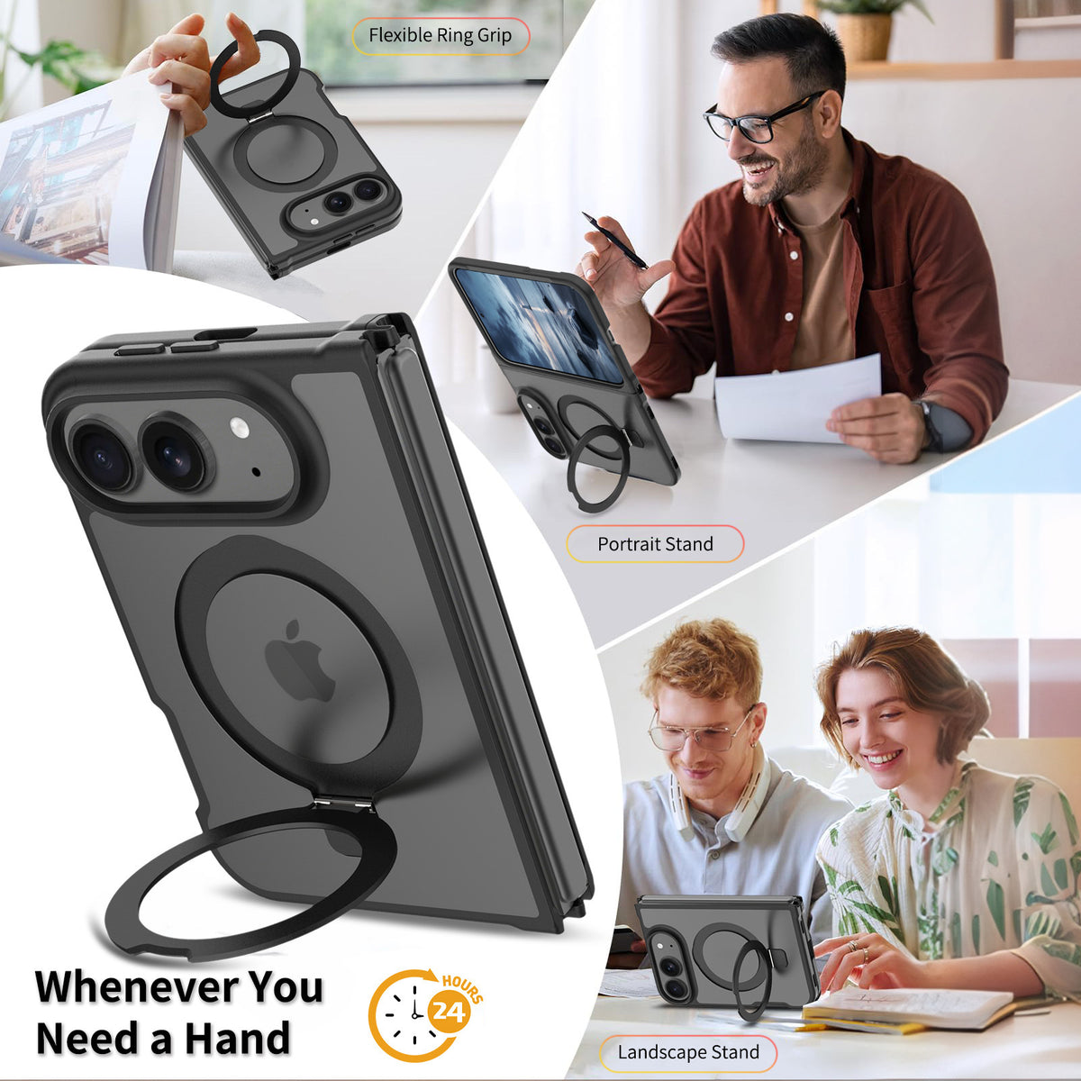 Magnetic Matte Phone Case for iPhone with Rotating Invisible Kickstand, Shockproof TPU Protective Cover