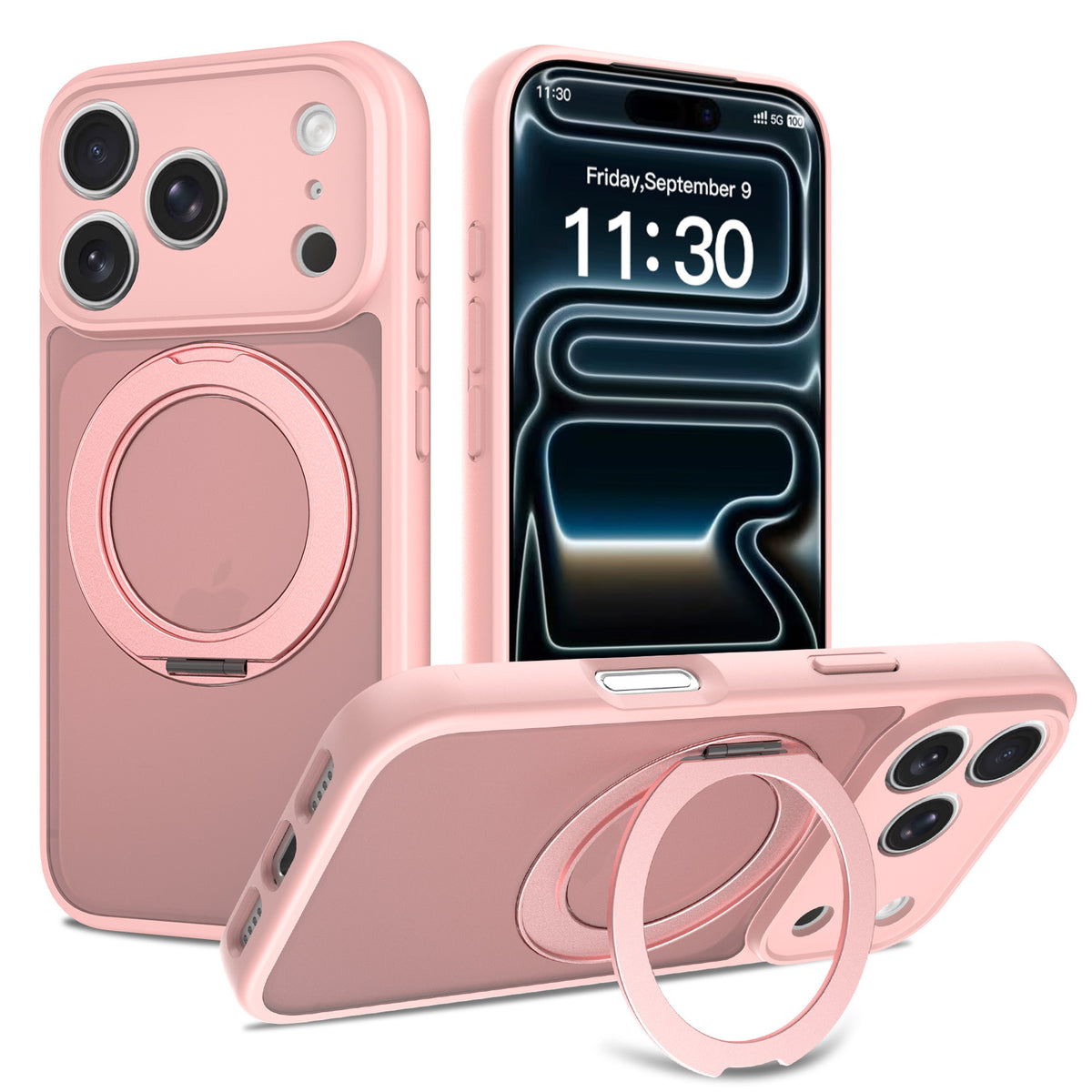 Magnetic Phone Case with 360-Degree Rotating Stand, Airbag Anti-Drop Silicone Protective Cover - Orange