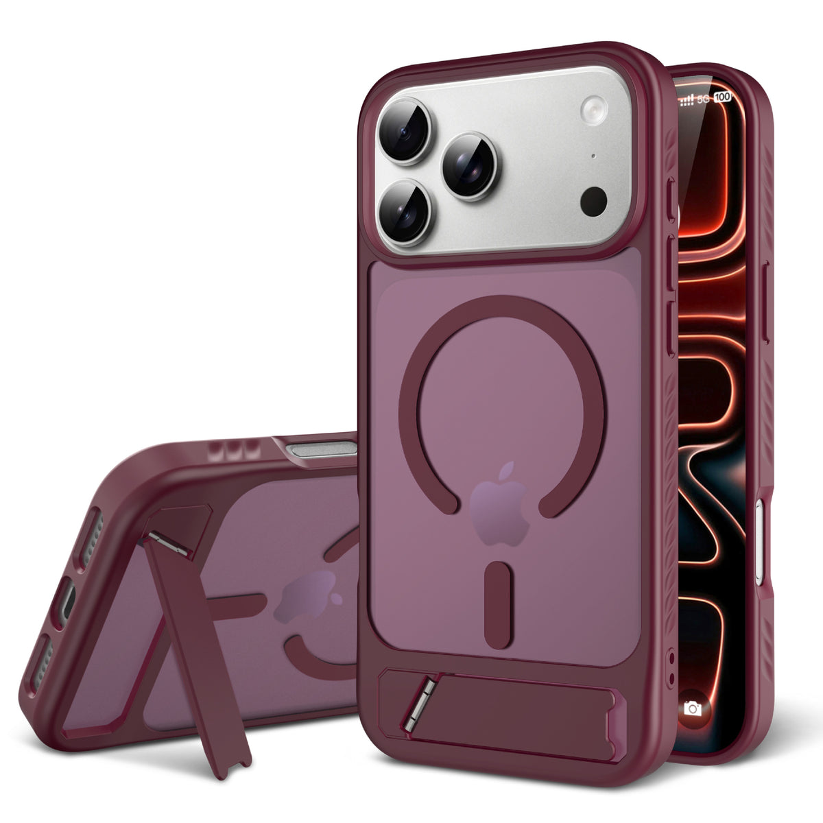 Sanfeng Magnetic Silicone Protective Case with Built-In Invisible Stand, Frosted Anti-Fingerprint Anti-Drop Phone Cover