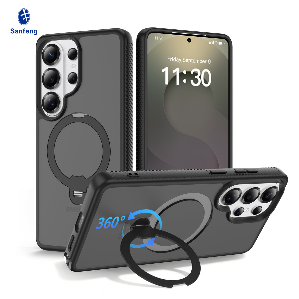 Magnetic Matte Case with Rotating Invisible Stand for Samsung Galaxy S25 S24 S23 Ultra Plus, Anti-Fingerprint TPU Protective Cover