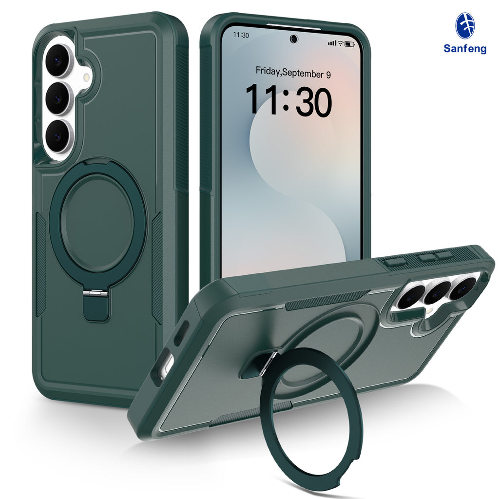 Sanfeng Magnetic Stand Phone Case for Samsung S25 S26FE, Two-in-One Shockproof Anti-Drop Solid Color Protective Cover