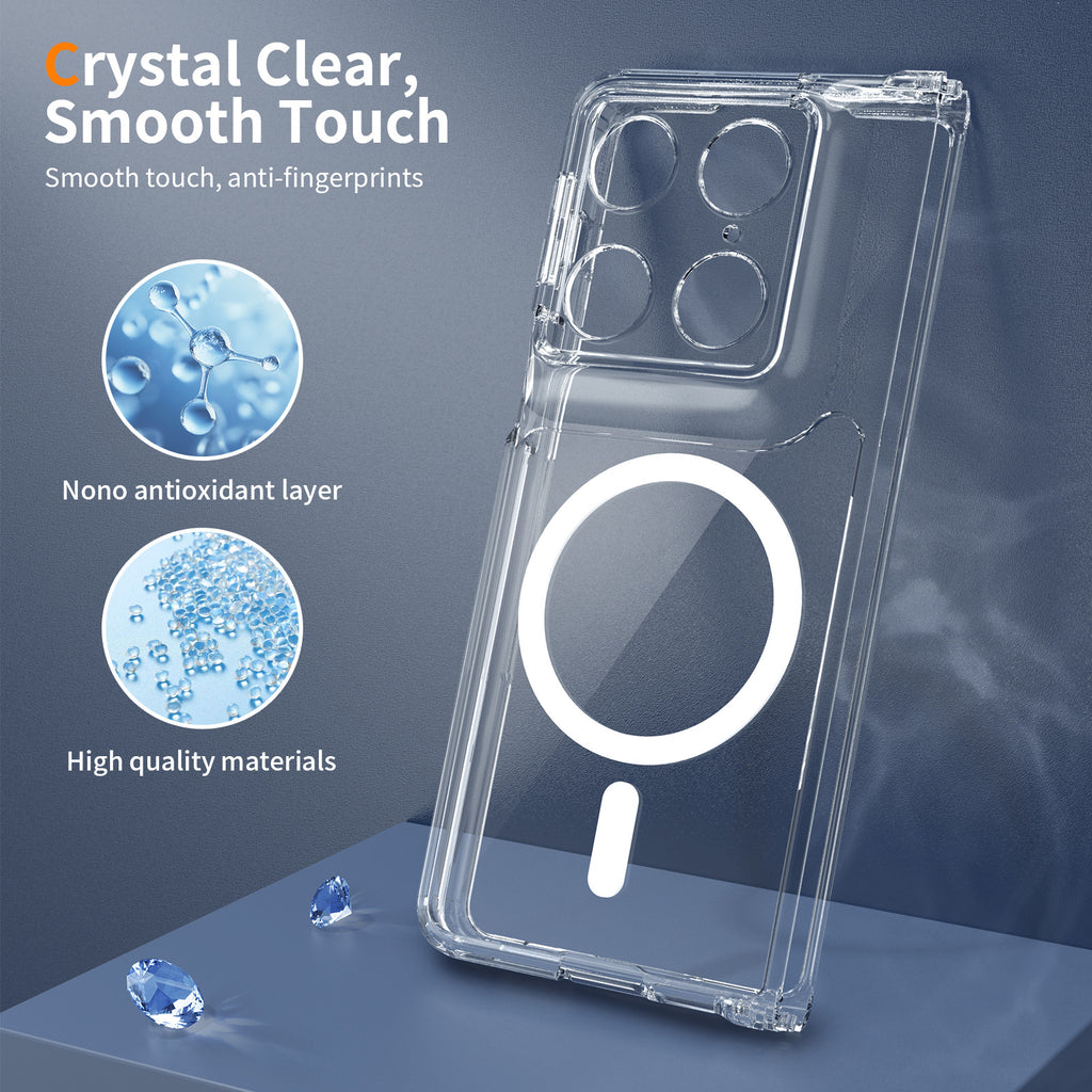 Magnetic Clear Phone Case for Motorola Moto Razr Fold, Transparent TPU+PC Shockproof Anti-Drop Protective Cover