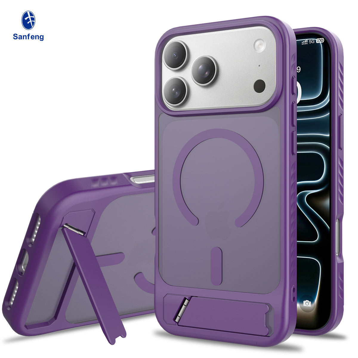 Sanfeng Magnetic Kickstand Phone Case for iPhone 17 Air, Frosted TPU Anti-Fingerprint Shockproof Airbag Cover with Invisible Bracket