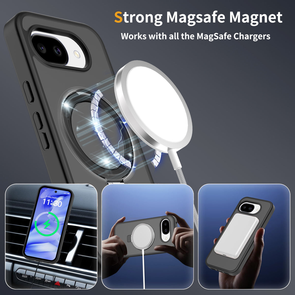 Magnetic Phone Case with Invisible Kickstand Compatible with Google Pixel, Anti-Fall All-Inclusive TPU+PC Protective Cover